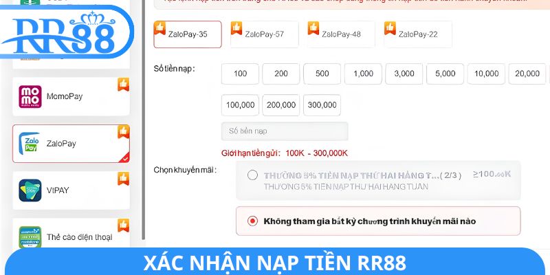 Xác nhận nạp tiền RR88